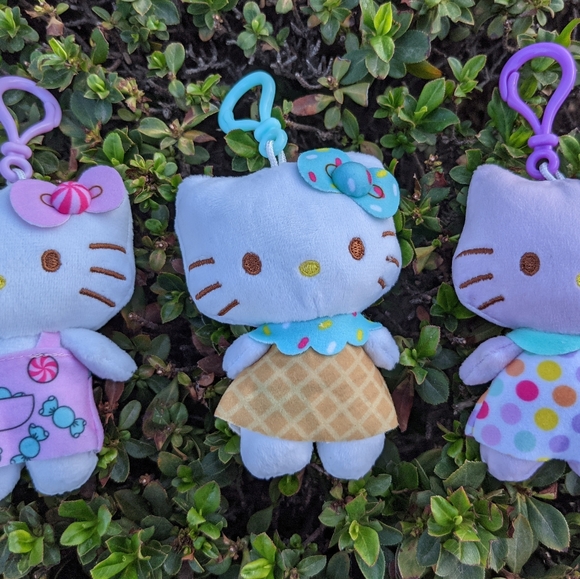 Hello Kitty Plush Dangler Bundle of 3 for keychain/backpack 4" tall - Picture 2 of 9